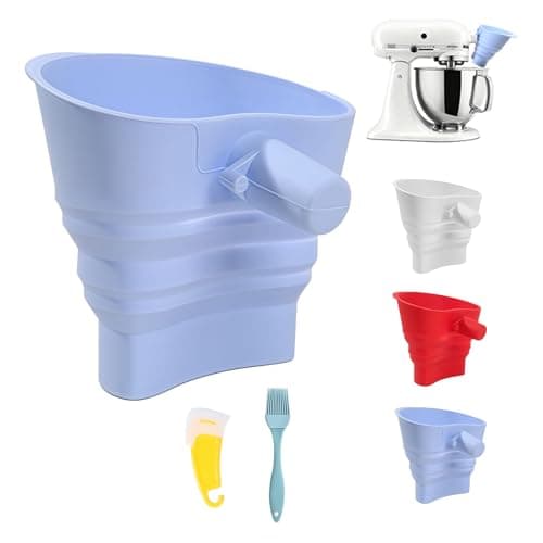 Flour Funnel for Kitchen Aid Mixer with Spatula & Brush Set - Silicone Collapsible Stand Mixer Attachment Compatible with KitchenAid 4.5-5 QT Tilt-Head (KSM150), Mess Free Dishwasher Safe (Blue)
