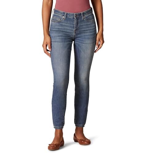 Amazon Essentials Women's Mid Rise Curvy Skinny Jeans, Medium Wash, 0 Short