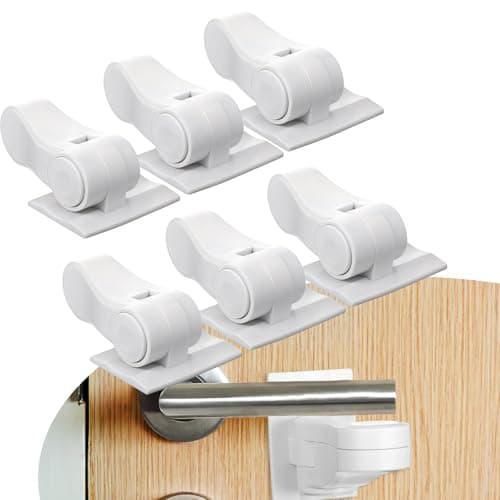 6 Pack Lever Door Handle Child Locks - Self-adhesive Baby Proof Door Handle Lever No Drilling Need Toddler Safety Locks for Doors Windows Washrooms