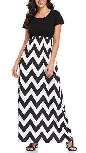 Lacavocor Womens Short Sleeve Maxi Dresses Empire Waist Long Dress, Medium, B5