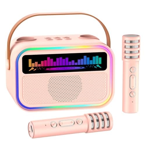 TOZDTO Kids Karaoke Machine for Girls, Kids Toys Gifts for Age 3-12+, Portable Bluetooth Speaker with 2 Wireless Microphones, Toddler Singing Karaoke for Birthday, Family, Home Party (Pink)