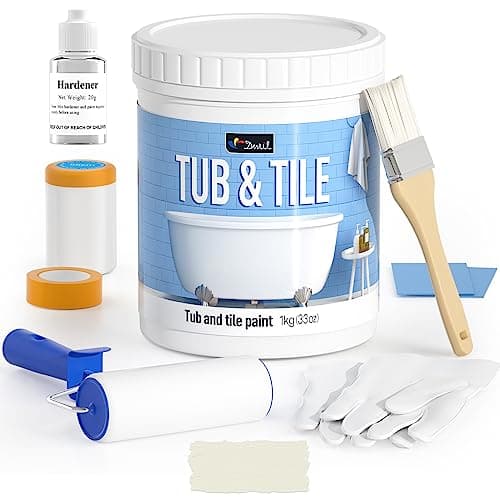 DWIL Tub Paint, Tub and Tile Refinishing Kit 33oz with Tools, Tile Refinishing Kit Bathtub Paint Water Based &Low Odor, Easy to Use Sink for Bathroom Kitchen, Semi-Gloss Vanilla White, 50-55sq.ft
