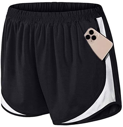 Fulbelle Womens Mesh Shorts,Teen Girls Running Hiking Workout Loose Fit Athletic Exercise Gym Yoga Casual Summer Cute Comfy Sweat Shorts Black White Large