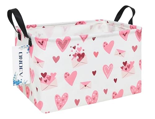 ONOEV Rectangular Folding Laundry Basket,waterproof Canvas Basket,Gift Basket,Suitable for Children's Room,Office,Clothes,Toys Storage(Pink Love)