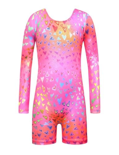 Nymphperi Girls Gymnastics Leotards Hotpink Neon Heart for Kids Dance Class