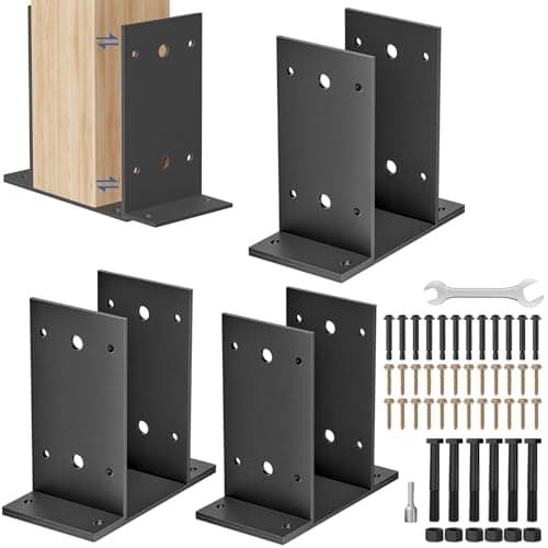 4x4 Post Base 3 Pcs,Heavy Duty Detachable Post Bracket with Adjustable Inner Size (3.6" x 3.3"-4.3"), Rust-Proof Powder-Coated Thick Post Anchor for Deck Railing, Fences, Mailboxes, Pavilions