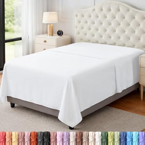 Twin Size Flat Sheet Only, Ultra Soft & Breathable Hotel Sheets, White