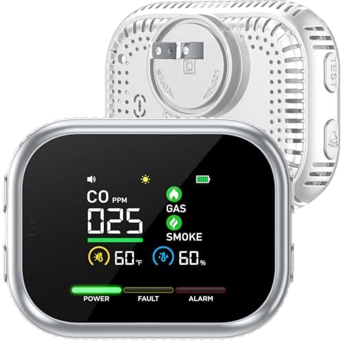 6-in-1 Safety Detector with Large LCD Display – Plug-in Alarm for Homes and RVs, Magnetic Battery Base, Temperature and Humidity Monitor (1Pcs Gray)