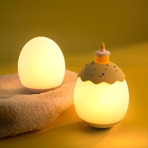 AuroraNiteBeam Silicone Night Light for Kids, Egg Baby Nursery Night Lamp with 3-Level Dimming & 30-Min Timer, Portable nightlight for Kids Bedroom,Birthday Cake-Shaped Night Light