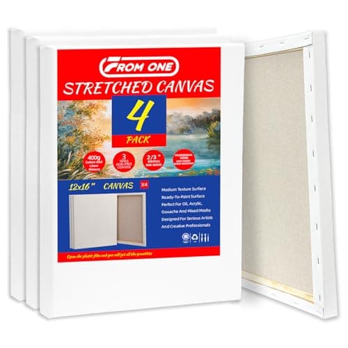 4-Pack 12x16 Stretched Canvas Cotton Linen for Oil & Heavy Acrylics
