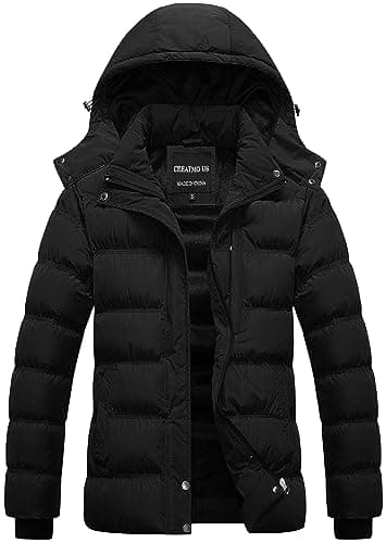 CREATMO US Women's Ladies Short Quilted Cold Winter Coat Down Jacket Windproof Puffy Parka Outerwear Black XL