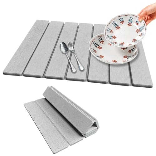 Stone Dish Drying Mat For Kitchen & Bathroom - Diatomaceous Earth, Quick Dry, Collapsible, Non - Slip Pvc, Rounded Corners, 15.7 X 11.8 IN, Absorbent, Natural Material For Dishes, Cups & More
