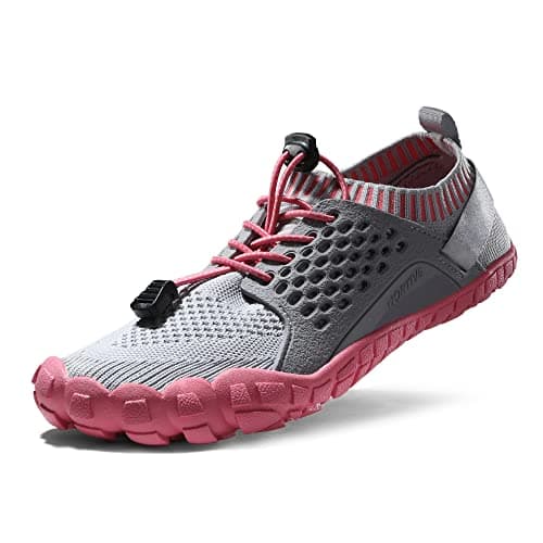 NORTIV 8 Womens Barefoot Water Sports Shoes - Outdoor Athletic Pool Swim Hiking Aqua Shoes, Light/Grey/Watermelon/Red - 5 (Treklady-2)