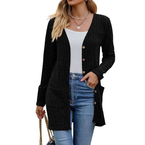 Witsmile Women’s 2026 Fall Fashion Cardigan Lightweight Soft Knit Cardigan for Women Long Sleeve Open Front Coat with Pockets(Black, Large)