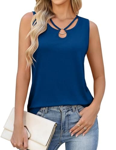LOMON Summer Tank Tops for Women Loose Fit V Neck Casual Sleeveless Tops 2026 Spring Clothes Trendy (Blue,XL)