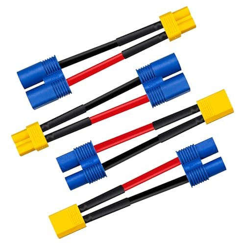 Boobrie 4 Pack XT30 to EC3 Adapter Cables 2 Male to Female & 2 Female to Male Connectors 2 Inch 16AWG Silicone Wire, Anti-Spark Low Loss, for FPV Drone RC Car LiPo NiMH Battery Charger ESC