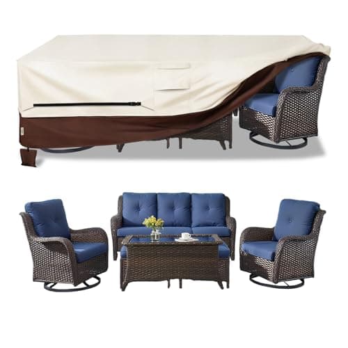 Hadisi Patio Furniture Covers,Outdoor Furniture Cover Waterproof,600D Rectangular Patio Heavy Duty Table Cover,Outdoor Dining Table and Chair General Purpose Furniture Covers 111"L x 74"W x 28"H-Beige