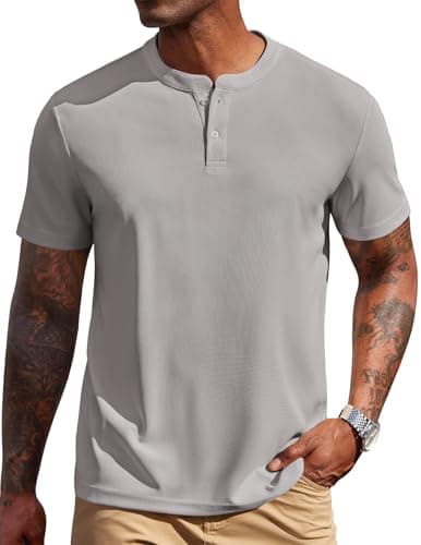 COOFANDY Men's Casual Henley Shirts Short Sleeve Lightweigh Summer Tee
