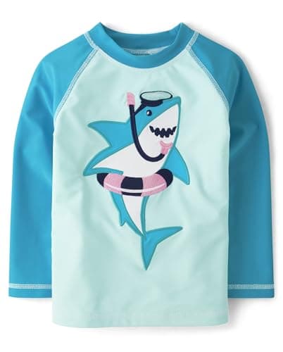 Gymboree,and Toddler Embroidered Long Sleeve Rashguard,Shark Turquoise,8