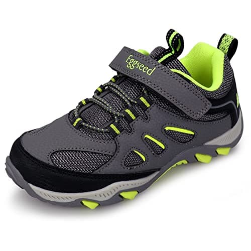 Eggseed Boys Hiking Shoes Kids Sneakers Outdoor Waterproof Athletic Running Slip Resistant Comfortable Size 13.5 Little Kid,Grey Green
