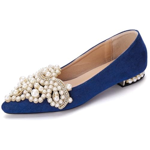 YJJQMYYCPA Flats for Women Comfort Slip on Ballet Flat Dress Shoe Blue 5.5
