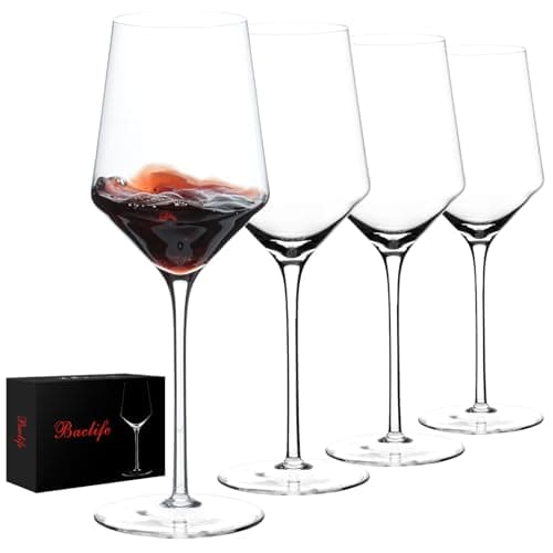 BACLIFE Hand Blown Red Wine Glasses Set of 4 – 15 oz Premium Crystal Wine Glasses With Long Stem – Unique Gift for Father's Day, Birthday, Wedding, Daily Use