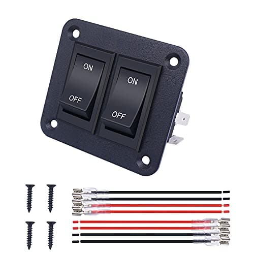 Weideer 2 Gang ON Off Switch 12V 4Pin DPST Rocker Toggle RV Switch with Aluminum Plate Wires KCD2-7-201-2-XB