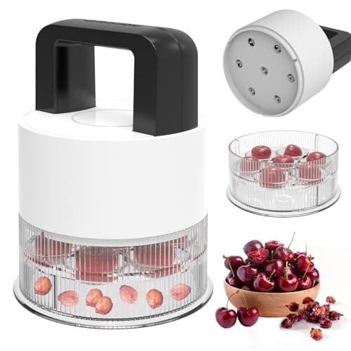 Cherry Pitter Tool,Pit 7 Cherries at Once,Multi-Function Pitting Tool, Portable Cherries Corer Stoner Seed Tool with Ergonomic Push Design,Easy to Use for Making Cherry Jam (White)