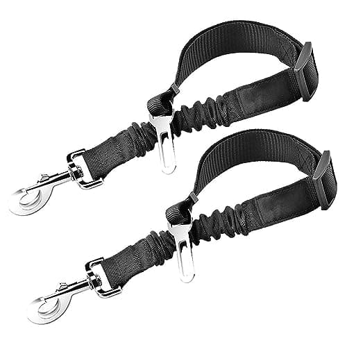 SunGrow Elastic Nylon Dog Seat Belt, 24” - 36”, Adjustable Black Harness, Elastic Tether with Metal Buckles, 2 Pcs per Pack