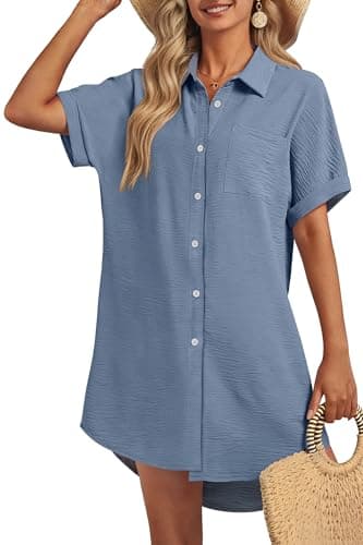 GKBK Women Swimsuit Coverup Shirt Dress Button Down Bathing Suit Cover Up Beachwear Gray Blue S