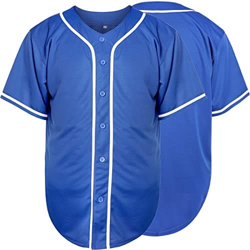 MESOSPERO Plain Button Down Blank Baseball Jersey Short Sleeve Hipster Hip Hop T Shirts (Medium, Blue)