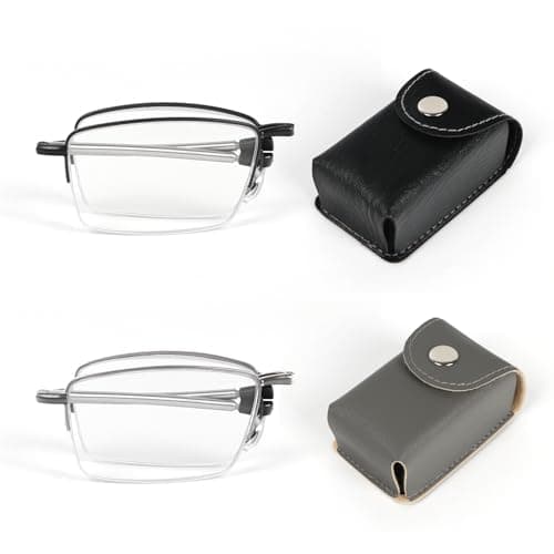 DXYXYO 2 Pack Folding Reading Glasses for Women Men, Metal Half Frame Readers Blue Light Blocking with Portable Case, 3.5 Black+Grey