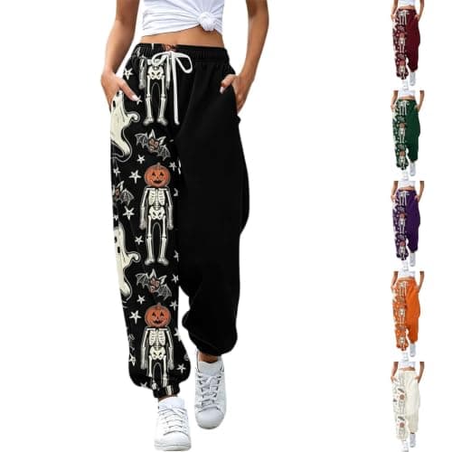 NUOLALDH womens halloween pajamas,Halloween Pajamas Womens Halloween Pants Baggy Sweatpants Lounge Sweat Pant Active Jogging Fall Clothes 2026 * Black X-Large