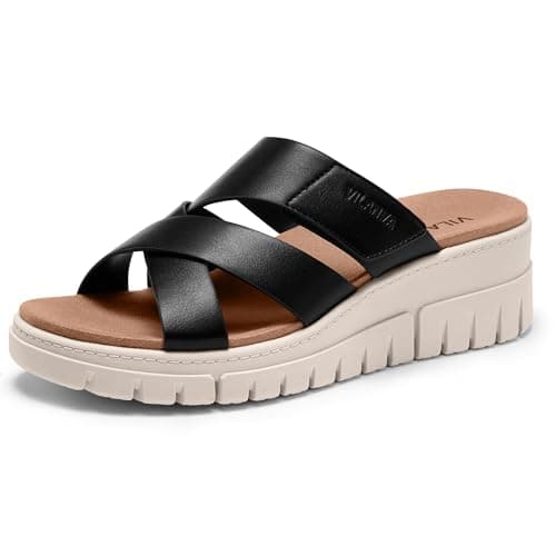 Vilanva Women's Orthopedic Platform Slip On Slides Black Size 8