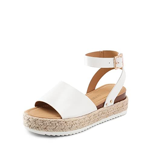 DREAM PAIRS Women's Platform Espadrilles Casual Ankle Strap Wide Wedge Sandals Comfortable Dressy Summer Shoes,Size 6W,White,DWUWWS2502