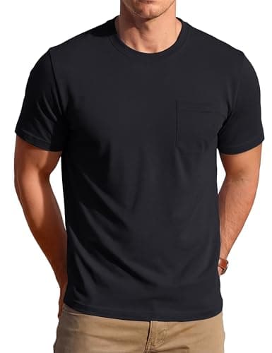 MAGCOMSEN Mens Pocket Tee Shirts Sun Protection Cooling Summer Tee Crewneck Short Sleeve Lightweight Moisture Wicking T Shirt Black S