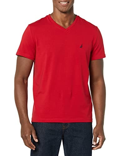 Nautica Men's Short Sleeve Solid Slim Fit V-Neck T-Shirt, Red, XX-Large