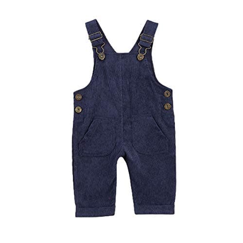 Bonangber Toddler Kids Baby Boy Girl Corduroy Bib Overalls Suspender Pants Solid Straps Trousers Halter Jumpsuit with Pocket Outfit (A-Blue,12-18 Months)