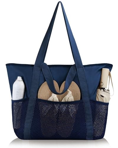 HOMESPON Mesh Beach Bag Sandproof Water Resistant Tote Zipper Pool Bag
