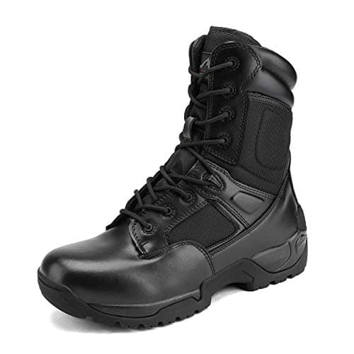 NORTIV 8 Mens Military Tactical Work Boots Hiking Side Zip Leather Outdoor Motorcycle Combat Boots Response,Size 7W,Black