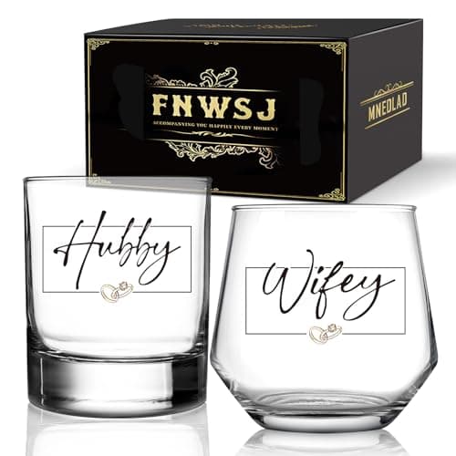 Wedding Gifts for Couples, Hubby and Wifey Wedding Glass Set - Unique Gift for Bride and Groom, Newlywed Couples | Engraved Anniversary & Bridal Shower Present -16