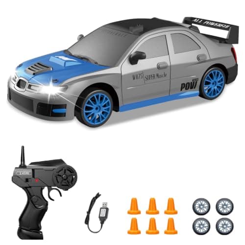 YUAN PLAN RC Drift Car, 1/24 2.4GHz 4WD Remote Control Car High Speed Drift RC Cars with LED Lights, Drifting Tires Racing Toy Cars for Kids Boys Girls Adults(Grey)