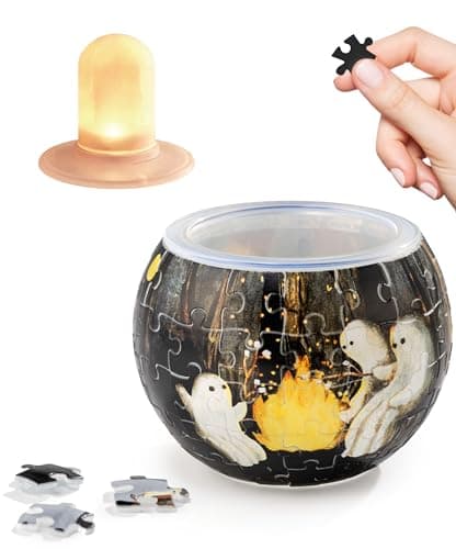 PieceRelax LED 3D Puzzle Candle Light 80 Plastic Pieces – Katherine Blower – Spooky Night Walk - Rechargeable Plastic Pumpkins for Indoor & Outdoor Spooky Decorations [KL1079]