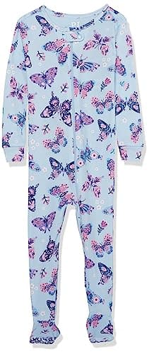 The Children's Place Baby Girls Snug Fit 100% Cotton Zip-front One Piece Footed Pajama And Toddler Sleepers, Butterflies, 3-6 Months US