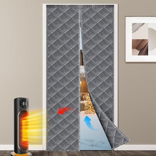 Magnetic Thermal Insulated Door Curtain, Temporary Cover, Durable Upgraded Oxford Cloth & Thicken Cotton Fill, Soundproof and Windproof (Gray, Fits Size 30" x 82")