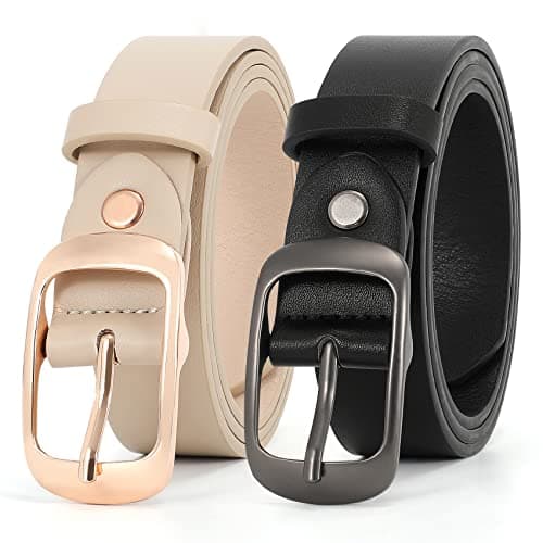XZQTIVE 2 Pack Women Plus Size Leather Belts Fashion Cowhide Waist Belt with Solid Pin Buckle for Jeans Pants Dress
