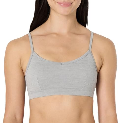 Amazon Essentials Women's Active FormFlex Buttery Soft Light Support Heathered Spaghetti Strap Yoga Sports Bra, Space Dye Grey, X-Small