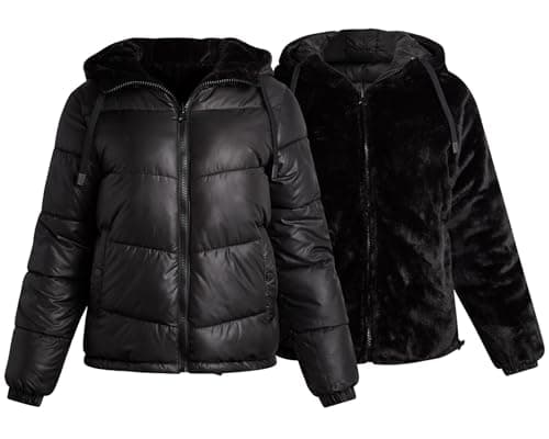 Steve Madden Womens Winter Jacket - Heavyweight Reversible Quilted Parka Puffer Coat Faux Fur Lined Jackets for Women, Size Medium, CLASSIC BLACK