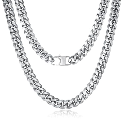 YAMI Stainless Steel Cuban Link Chain Necklace for men - Silver