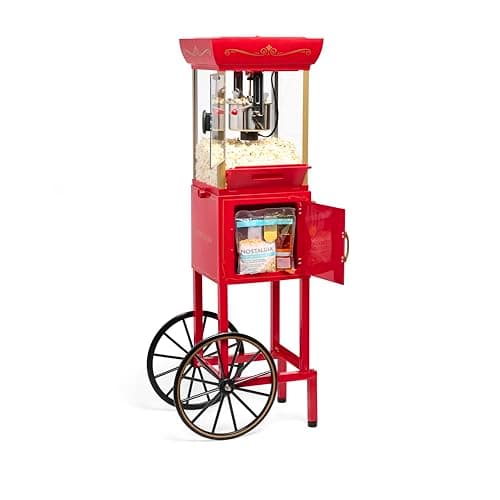 Nostalgia Popcorn Maker Machine - Professional Cart With 2.5 Oz Kettle Makes Up to 10 Cups - Vintage Popcorn Machine Movie Theater Style - Red